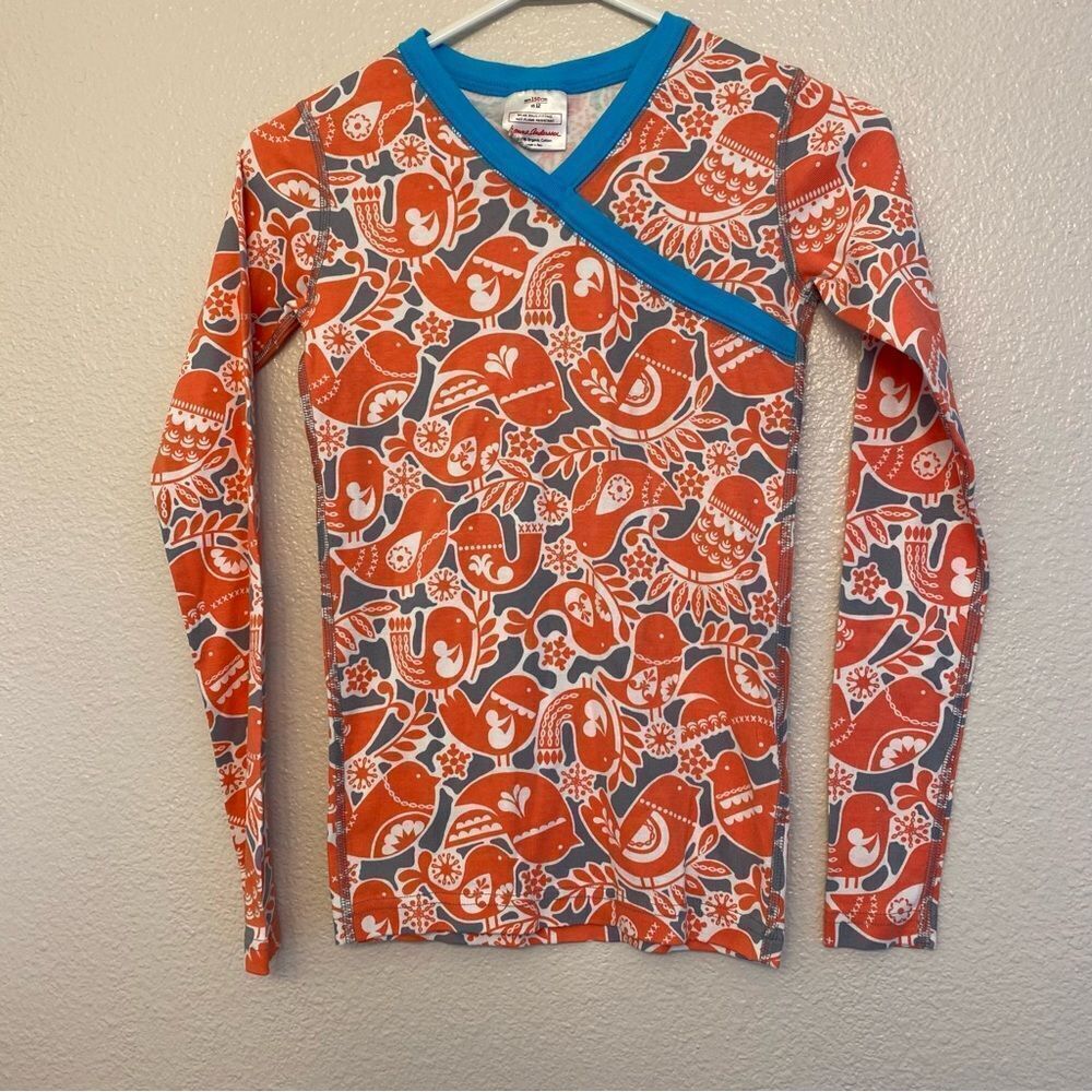 Hanna Andersson Wrap Pajama Top Bird Long Sleeve Orange coral organic cotton 12